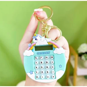 Unicorn Temalı Eğlenceli Çocuk Öğrenci Hesap Makinesi Arkası Oyunlu Anahtarlık - Çanta Aksesuarı