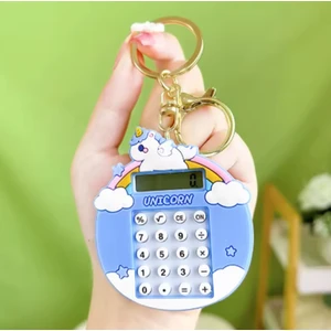 Unicorn Temalı Eğlenceli Çocuk Öğrenci Hesap Makinesi Arkası Oyunlu Anahtarlık - Çanta Aksesuarı