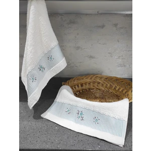 Pamuk & Nakışlı Havlu Takımı - 2'li Dantelli Havlu Seti - 40 x 60  cm -Mint Yeşili