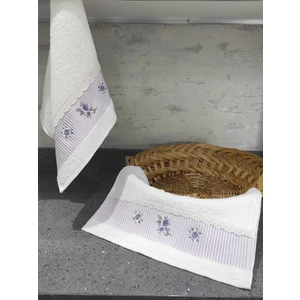 %100 Pamuk & Nakışlı Havlu Takımı - 2'li Dantelli Havlu Seti - 40X60 cm –lila