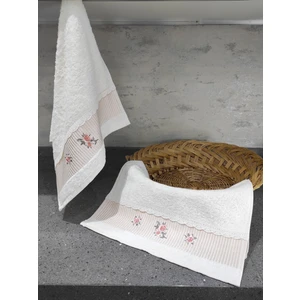 %100 Pamuk & Nakışlı Havlu Takımı - 2'li Dantelli Havlu Seti - 40X60 cm – Somon