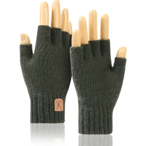 Ordu Yeşili Tarzı Kış Sıcaklığı ve Kalın Yarım Parmak Eldiven Ofis Dokunmatik Ekran Eldiveni Kadınlar Için Dış Mekan Bisiklet Örgü Yarım Parmak Eldiven (Yurt Dışından)