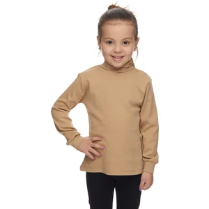 Sütlü Kahve Basic Kız Çocuk Çıtçıtlı Tam Balıkçı Yaka Şardonlu Kışlık Uzun Kollu Tişört