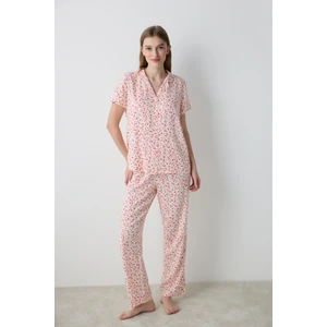 Angie Gömlek Pantolon Krem Pijama Takımı - Loves Paris Koleksiyonu