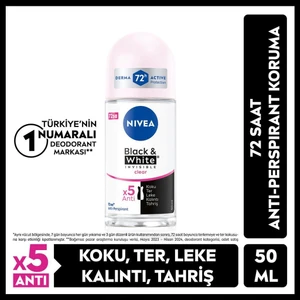 NIVEA Kadın Roll-on Deodorant Black& White Invisible Clear 50ml,  Ter ve Ter Kokusuna Karşı 48 Saat Anti-perspirant Deodorant Koruması