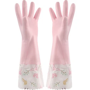 Zhuxi Shop B Pembe Geniş Stil M Boyutu Ev Eldiveni Pvc Çamaşır Su Geçirmez Plastik Ev Temizlik Araçları Kauçuk Kaymaz Peluş Mutfak Bulaşık Yıkama Temizliği (Yurt Dışından)