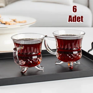 Porsima RYG8071 Loretta Çay Kahve Meşrubat Bardağı 6'lı Ayaklı Çay Bardağı Takımı Cam Fincan Seti Mug 100 ml