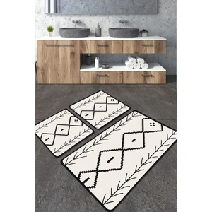Chilai Home Sagitta 3'lü Banyo Halısı Seti Kaymaz Taban Kare Desen Gri Siyah 8 mm Kalınlık