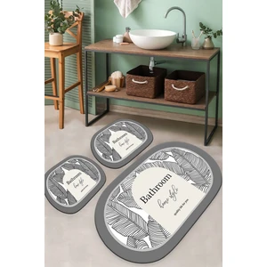 Chilai Home Banyo Klozet Takımı 3'lü Set Gri Earth Surface Desenli Kadifemsi Kumaş Kaymaz Taban
