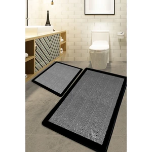 Chilai Home Siyah Çizgili Kaymaz Tabanlı Banyo Halısı Seti 60x100 cm ve 50x60 cm Ölçülerinde