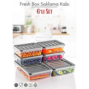 Open Home Concept 6 Lı Set Freshbox Mikrodalga ve Difrize Uygun Saklama Kabı Set Gri
