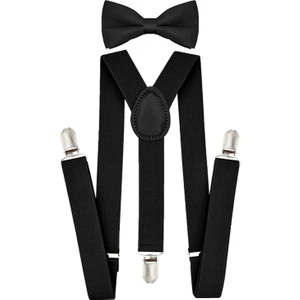 Siyah Pantalon Askısı ve Papyon Takım