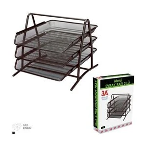 3A Metal Evrak Rafı 3 Lü Hareketli Tasarım Siyah Renk 30x25x15 cm Ölçülerinde