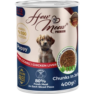 How Meow 12 Adet Jöleli Parça Etli Yavru Köpek Yaş Maması Tavuk Ciğerli 400 Gram