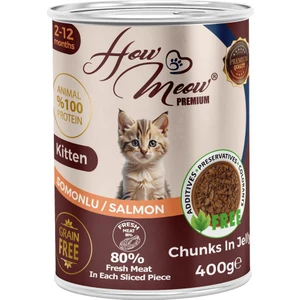 HOW MEOW 12 ADET JÖLELİ PARÇA ETLİ YAVRU KEDİ YAŞ MAMASI SOMONLU 400 GRAM
