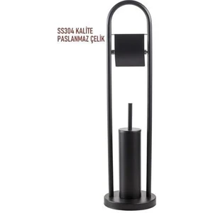 Çelik Ayaklı Set U Boru Tuvalet Kağıtlik Tuvalet Fırçası Siyah SS304 Kalite Çelik