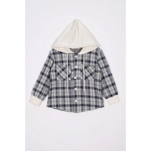 Ekose Desenli Kapüşonlu Lacivert Renk Erkek Çocuk Gömlek