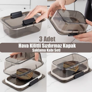 ORG-130 Çok Amaçlı 0,90 Lt 3 lü Hava Aldırmaz Kristal Saklama Kabı Seti Füme