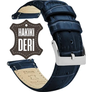 Düz Klasik & Desenli Lacivert Hakiki Tek Parça Deri Saat Kordonu Kayışı
