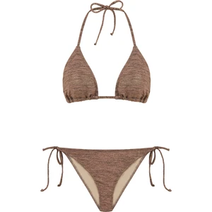 Dokulu Kahverengi Üçgen Bikini Takım