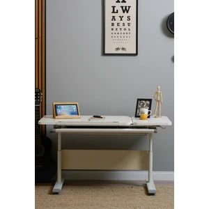 Creo Mobili Vega Basic Düz Tasarımlı Ergonomik Ofis Masası, Ayarlanabilir Unisex Çekmeceli Çalışma Masası - 130x70 Cm, Ekru/Gri