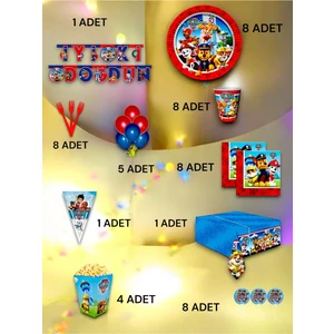 8 Kişilik Paw Patrol Temalı Ultra Lü x  Set - Doğum Günü Parti ve Eğlenceli Etkinlikler