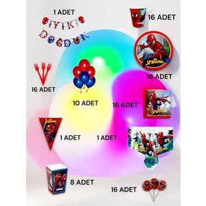16 Kişilik Spiderman Temalı Ultra Lü x  Set - Doğum Günü Parti ve Eğlenceli Etkinlikler