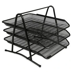 3 Katlı Metal Tel Evrak Rafı Siyah