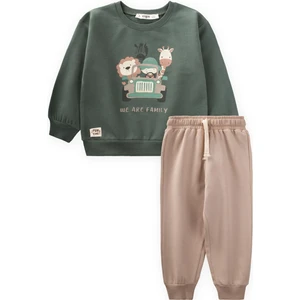Safari Baskılı Sweatshirt Takım 1-6 Yaş Haki Yeşil
