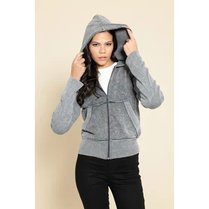 Yıkamalı Fermuarlı Kapişonlu Gri Sweatshirt