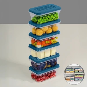 Meleni Home 6'lı Buzdolabı Düzenleyici Organizer - Mikrodalga ve Difrize Uygun Saklama Kabı - 6X240ML Mavi