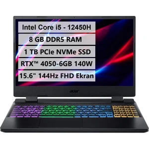 Nitro 5 AN515-58-524A Intel Core i5-12450H 8GB DDR5 Ram 1TB M.2 SSD RTX 4050-6GB-140W FreeDos NH.QLZEY.009