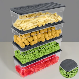 Meleni Home 4'lü Derin Buzdolabı Organizer Set Düzenleyici Saklama Kabı Mikrodalga Difriz Kabı 2470ML Antrasit