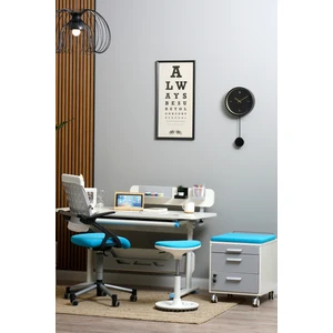 Creo Mobili Liseli ve Üniversiteli Çalışma Masası + Sandalye + Keson + Tabure - Ekru/Mavi - Vega Premium