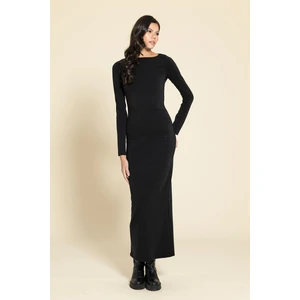 Cupra Kumaş Uzun Siyah Elbise