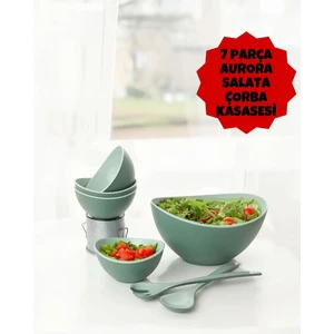 Octopus Bazaar Aurora 7 Parça Salata Seti | 4 Salata Kasesi, 1 Büyük Kase ve Salata Kaşığı Seti