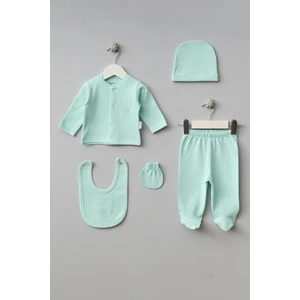 Heart Pattern 5 Parça Yenidoğan Bebek Hastane Çıkışı Zıbın Seti %100 Pamuk