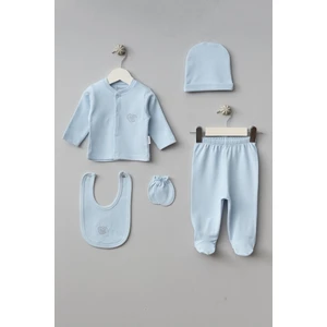 Heart Pattern 5 Parça Yenidoğan Bebek Hastane Çıkışı Zıbın Seti %100 Pamuk
