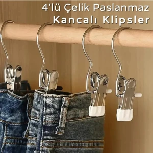 Octopus Bazaar 4'lü Çelik Paslanmaz Kancalı Klipsler Dayanıklı Metal Yapı ile Çok Renkli