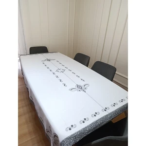 Nunu Teks Nakış Desenli Masa Örtüsü | Dertsiz Kumaş Masa Örtüsü | Leke Tutmaz Kumaş | 160x220 cm