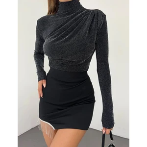 Kadın Dik Yaka Büzgülü Bluz