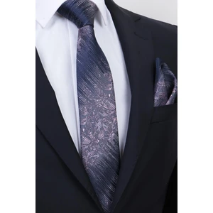 Hand Made 7.5 cm Pudra Pembe & Laci-Gri Desenli Mendilli Kravat