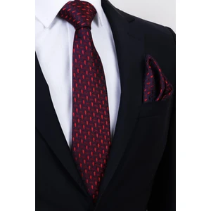 Hand Made 7.5 cm Damla Desen Bordo Kırmızı Mendilli Kravat