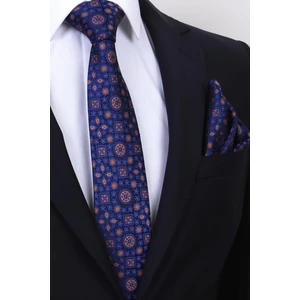 Hand Made 7.5 cm Saks Kiremit Motif Desen Mendilli Kravat