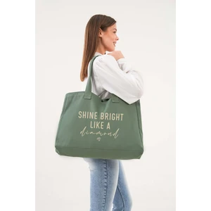 Çıtlı Elmas Baskılı Yeşil Büyük Boy Kanvas Çanta