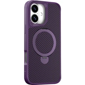 iPhone 16 Plus Kılıf Karbon Fiber Magsafeli Standlı Alp Kapak Derin Mor