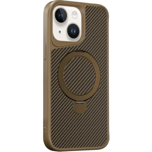 Apple iPhone 14 Plus Kılıf Karbon Fiber Magsafeli Standlı Alp Kapak Çöl Titanyum