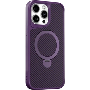 Apple iPhone 15 Pro Max Kılıf Karbon Fiber Magsafeli Standlı Alp Kapak Derin Mor