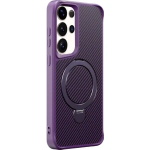 Samsung Galaxy S24 Ultra Kılıf Karbon Fiber Magsafeli Standlı Alp Kapak Derin Mor