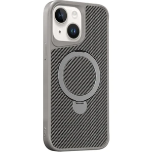 Apple iPhone 14 Plus Kılıf Karbon Fiber Magsafeli Standlı Alp Kapak Gri